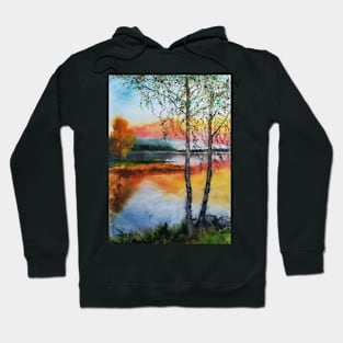 Two birch trees at sunset Hoodie